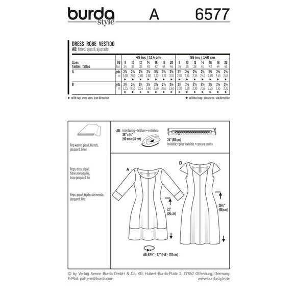 Burda Sewing Pattern 6577 Paneled Dress Misses Size 8-20 - Picture 2 of 2